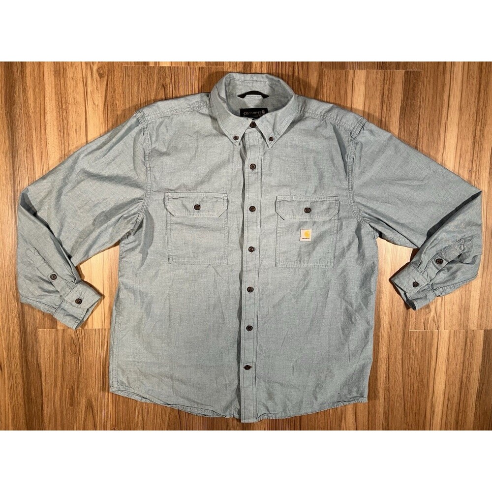 Carhartt Denim Blue Chambray Loose Fit Long Sleeve Men’s Large Shirt TW4638-M